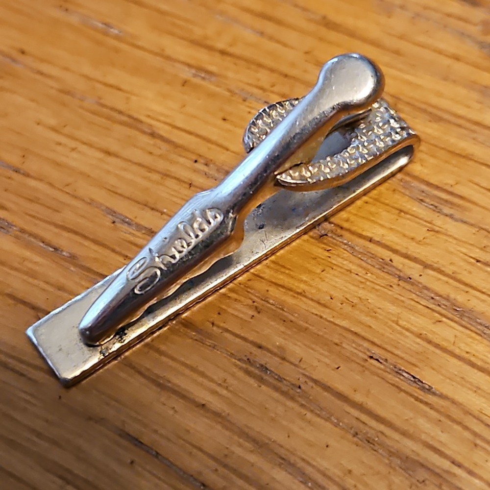 Vintage Gold Tone SHIELD'S Mid Century Modern Men's Tie Bar Clasp Rare